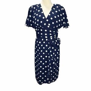 Vintage After Dark Polka Dot Dress 9-10‎ Navy White 90s Retro Revival Rockabilly